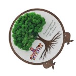Round painting for school, decorated with stabilized natural lichens, tree shape, 30 cm